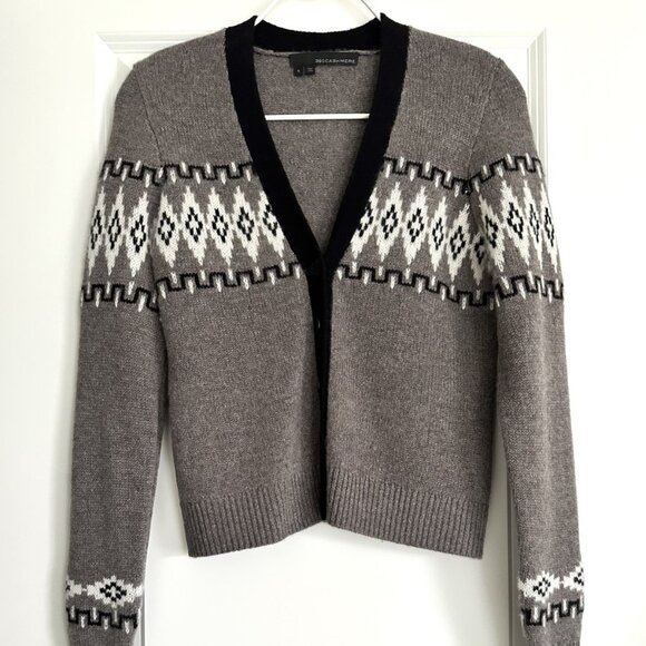 AUTUMN CASHMERE Fair Isle V-Neck Cashmere Cardigan in Gray Multi Size S - Picture 1 of 8